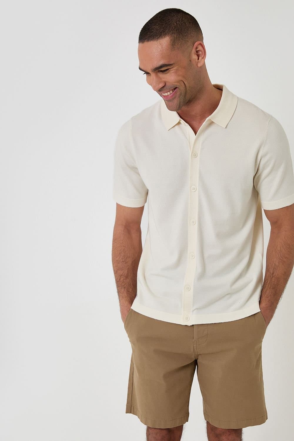 Threadbare threadbare Men's Knitted Short Sleeve Shirt in Natural