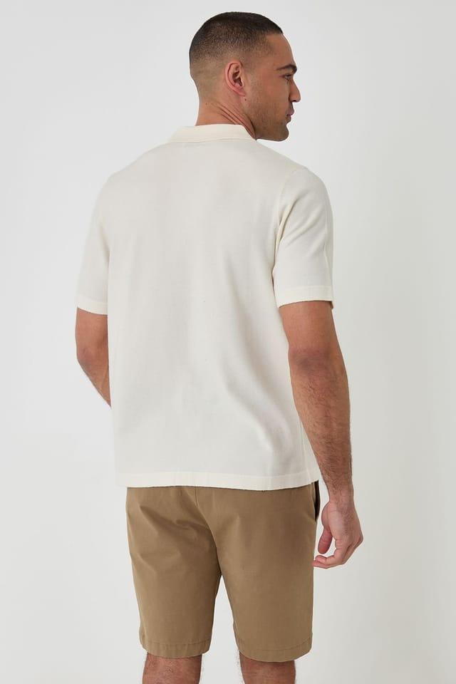 Threadbare threadbare Men's Knitted Short Sleeve Shirt in Natural - 2