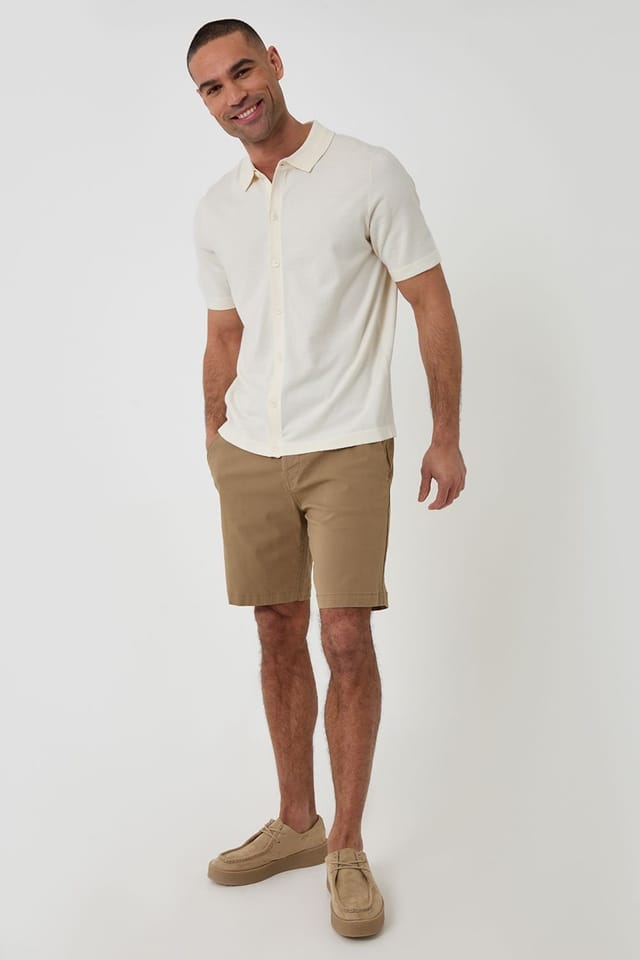 Threadbare threadbare Men's Knitted Short Sleeve Shirt in Natural - 3