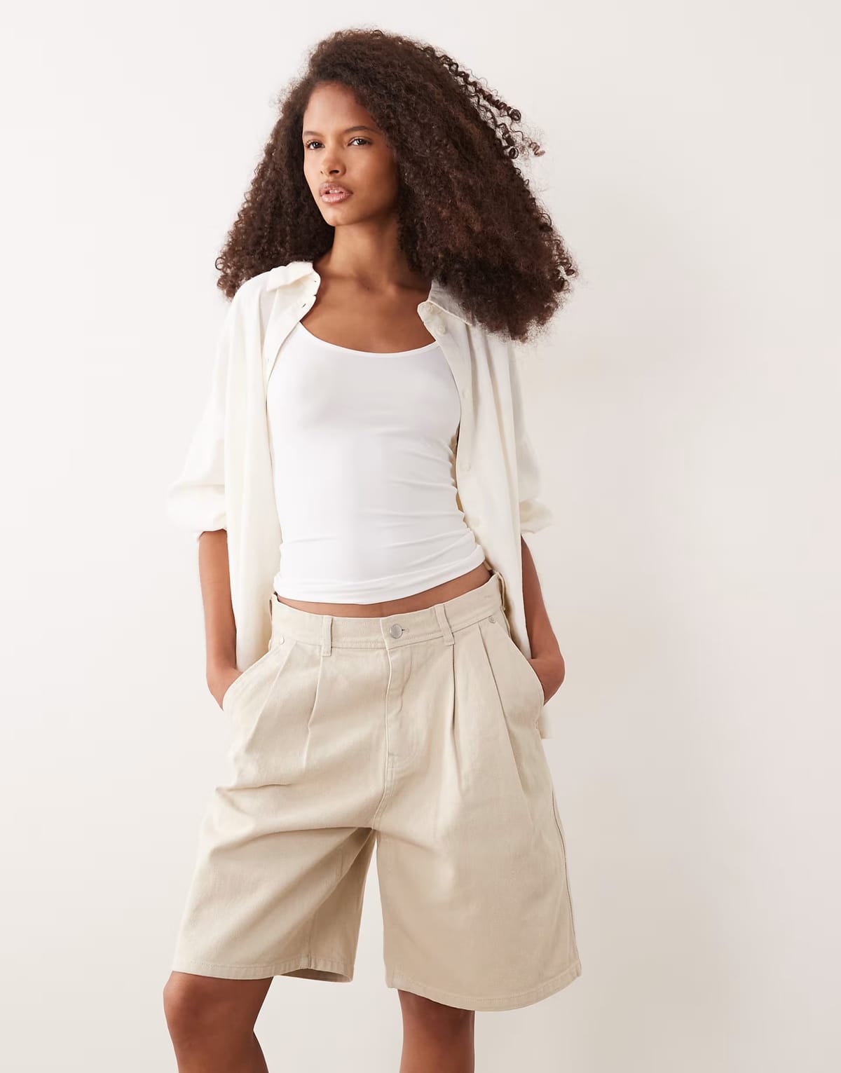 ASOS Barbour Daya co-ord oversized bermuda over dyed denim shorts in cream - 1