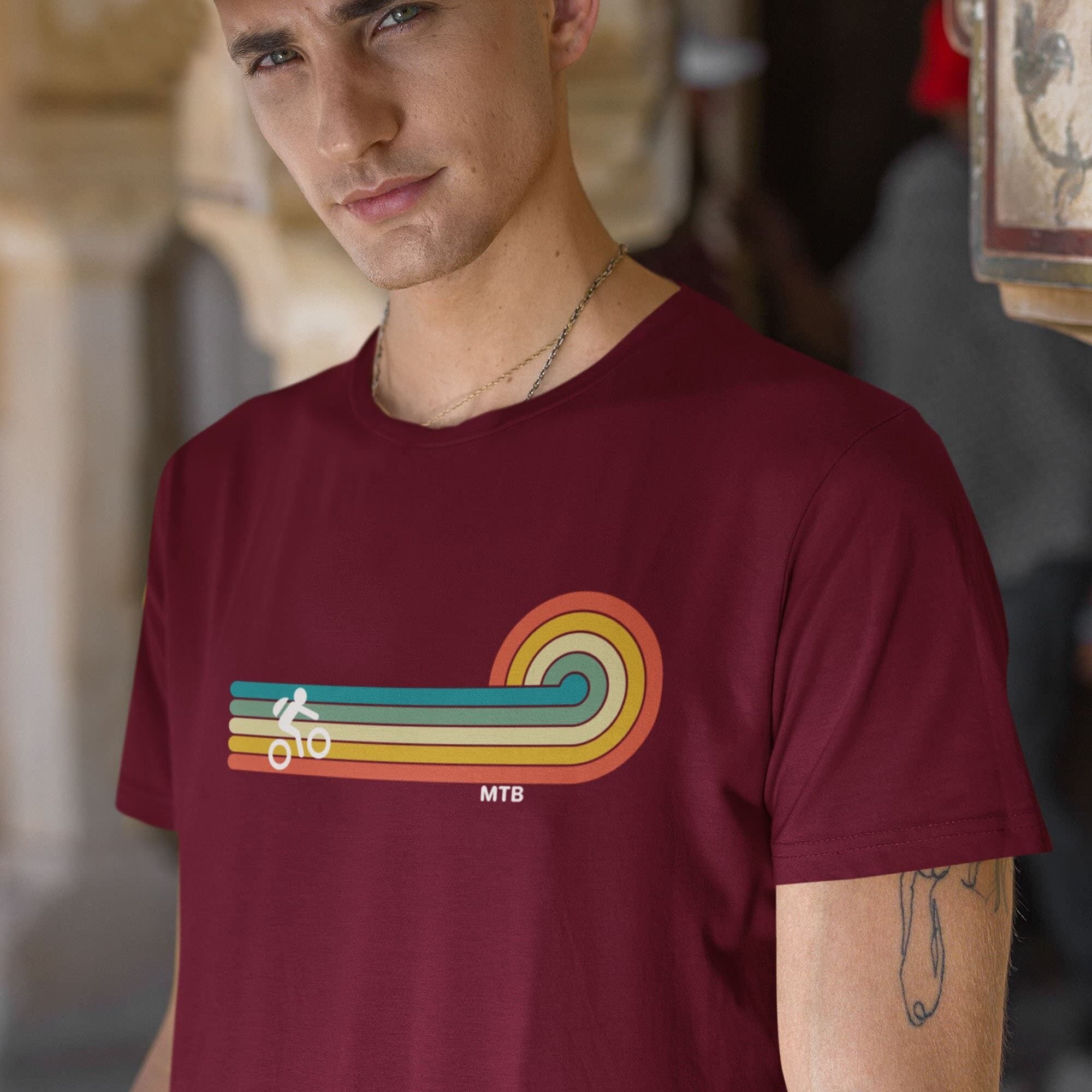 Bad Zebedee Bad Zebedee Men's Vintage Lines Mountain Bike T-Shirt in Burgundy - 2