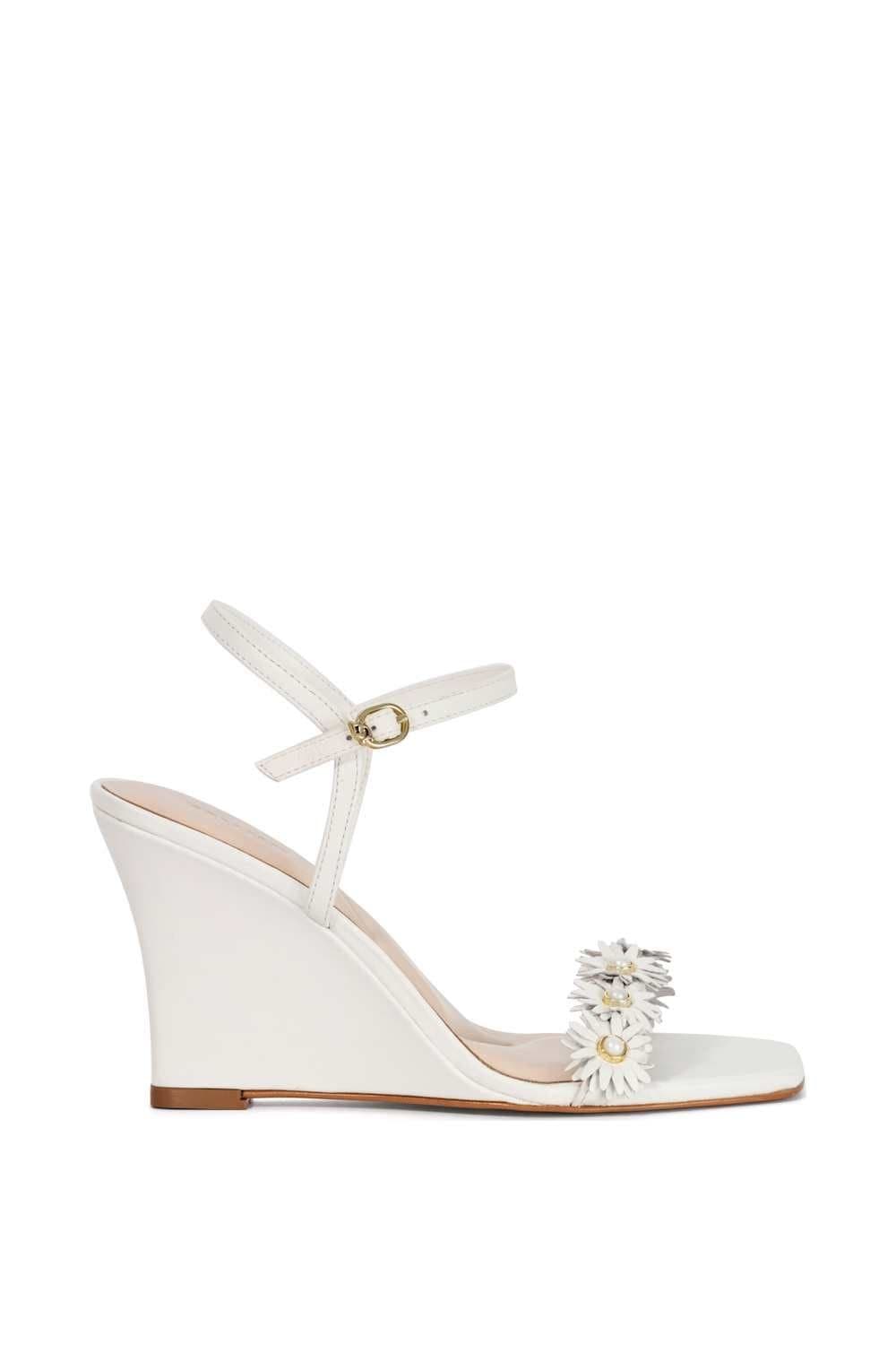 Dune London Dune London White Leather Wedges with Floral Embellishment