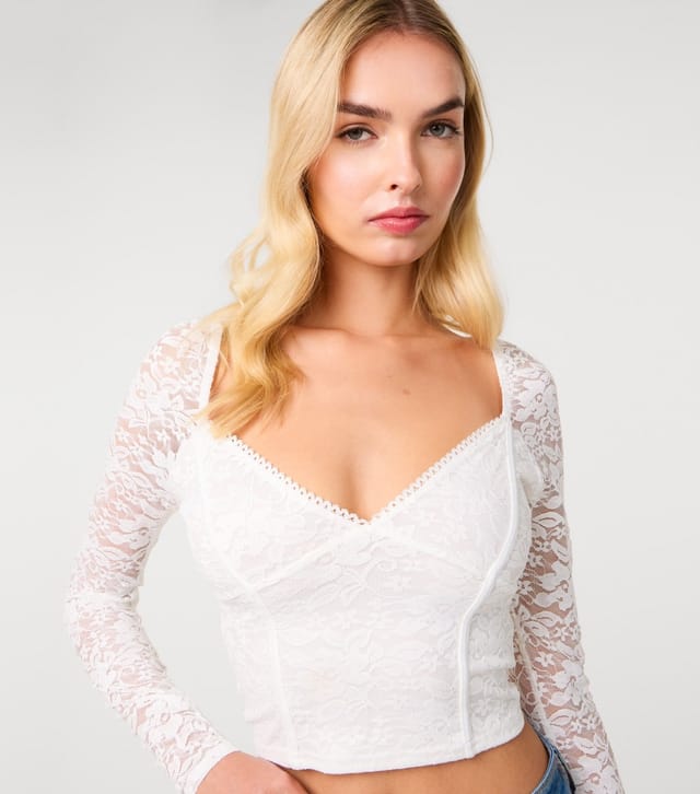 Pink Vanilla Women's White Lace Long Sleeve Corset Style Top Pink Vanilla New Look - 3