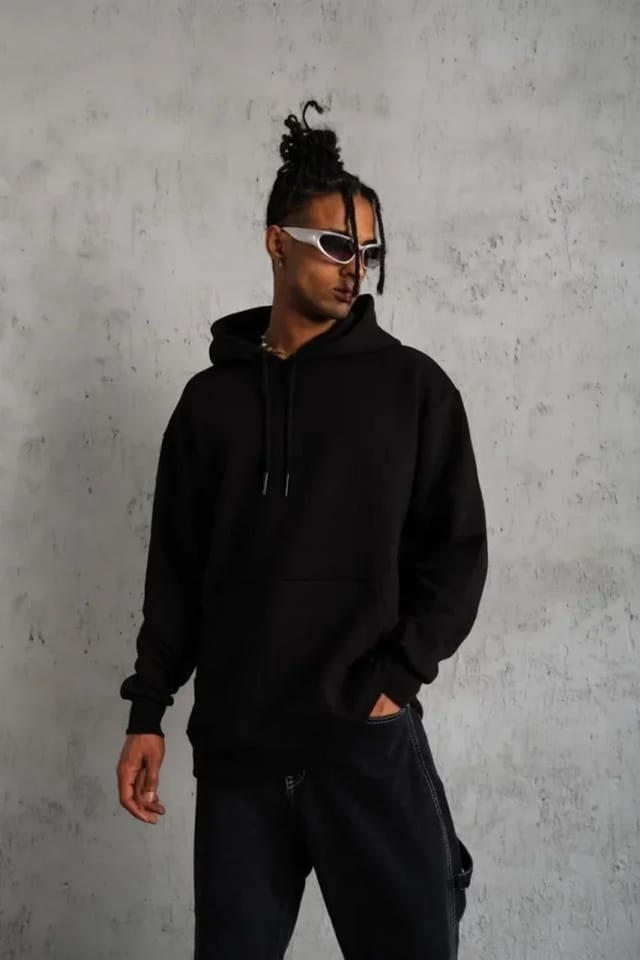 Janes Janes Men's Hooded Regular Fit Sweatshirt with Pocket in Black - 2