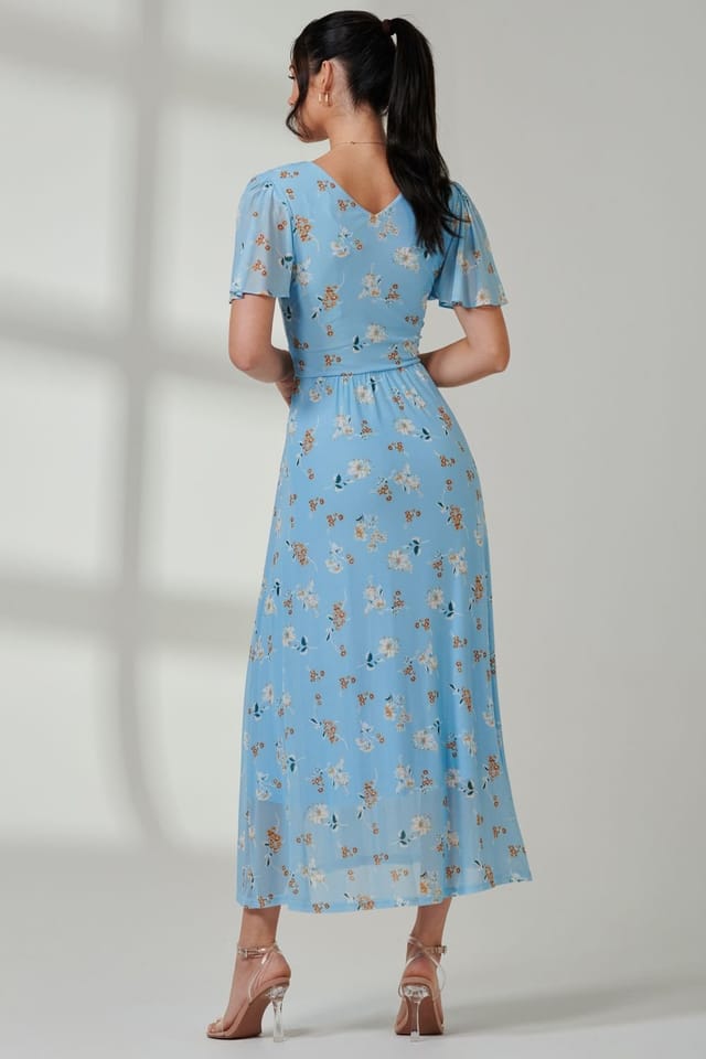Jolie Moi Jolie Moi Women's Gracelyn Wrap Front Mesh Maxi Dress in Blue - 2
