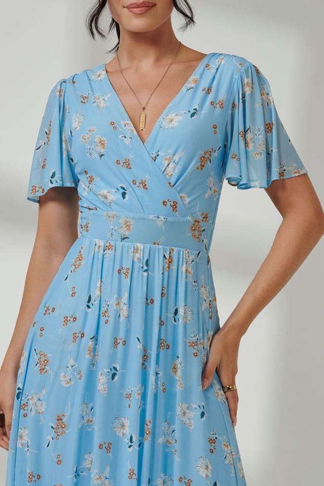 Jolie Moi Jolie Moi Women's Gracelyn Wrap Front Mesh Maxi Dress in Blue - 3