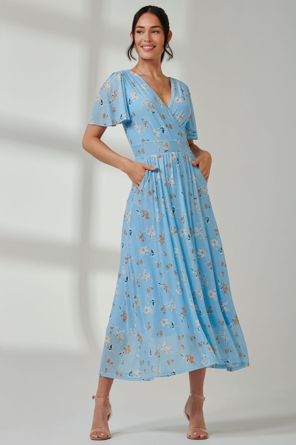 Jolie Moi Jolie Moi Women's Gracelyn Wrap Front Mesh Maxi Dress in Blue - 4
