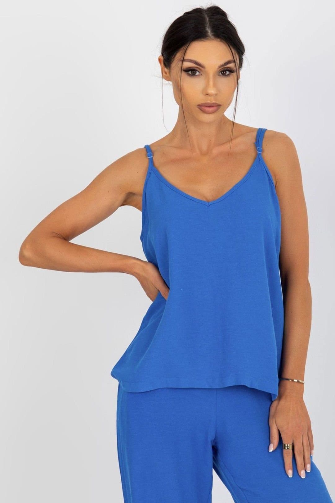 Love Lace Love Lace Women's Loose Fit V Neck Shirt with Adjustable Straps in Blue