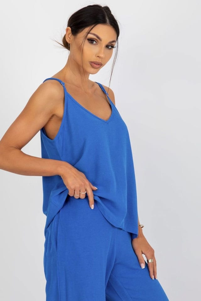 Love Lace Love Lace Women's Loose Fit V Neck Shirt with Adjustable Straps in Blue - 2