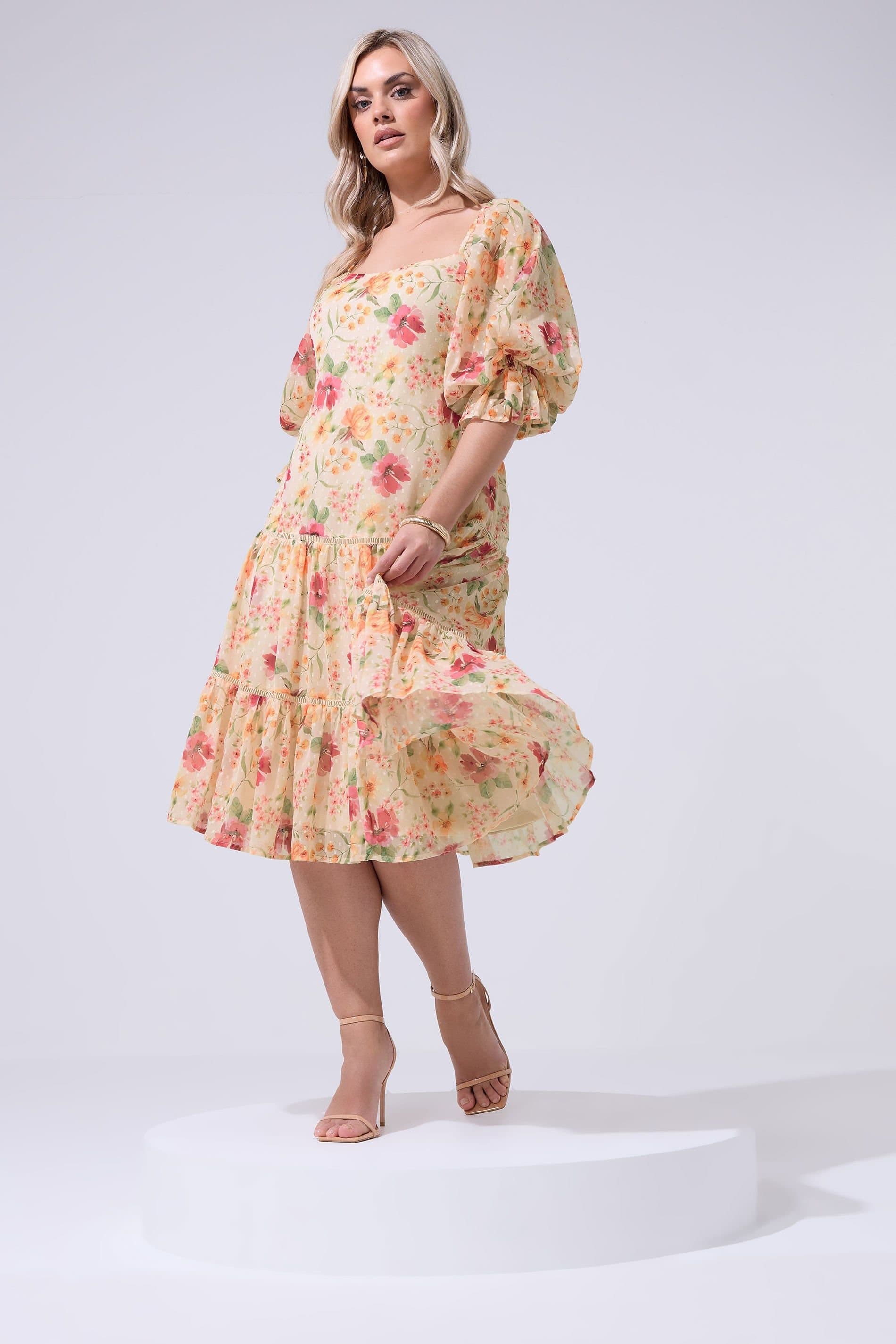 Yours Yours Women's Floral Midi Dress in Nude