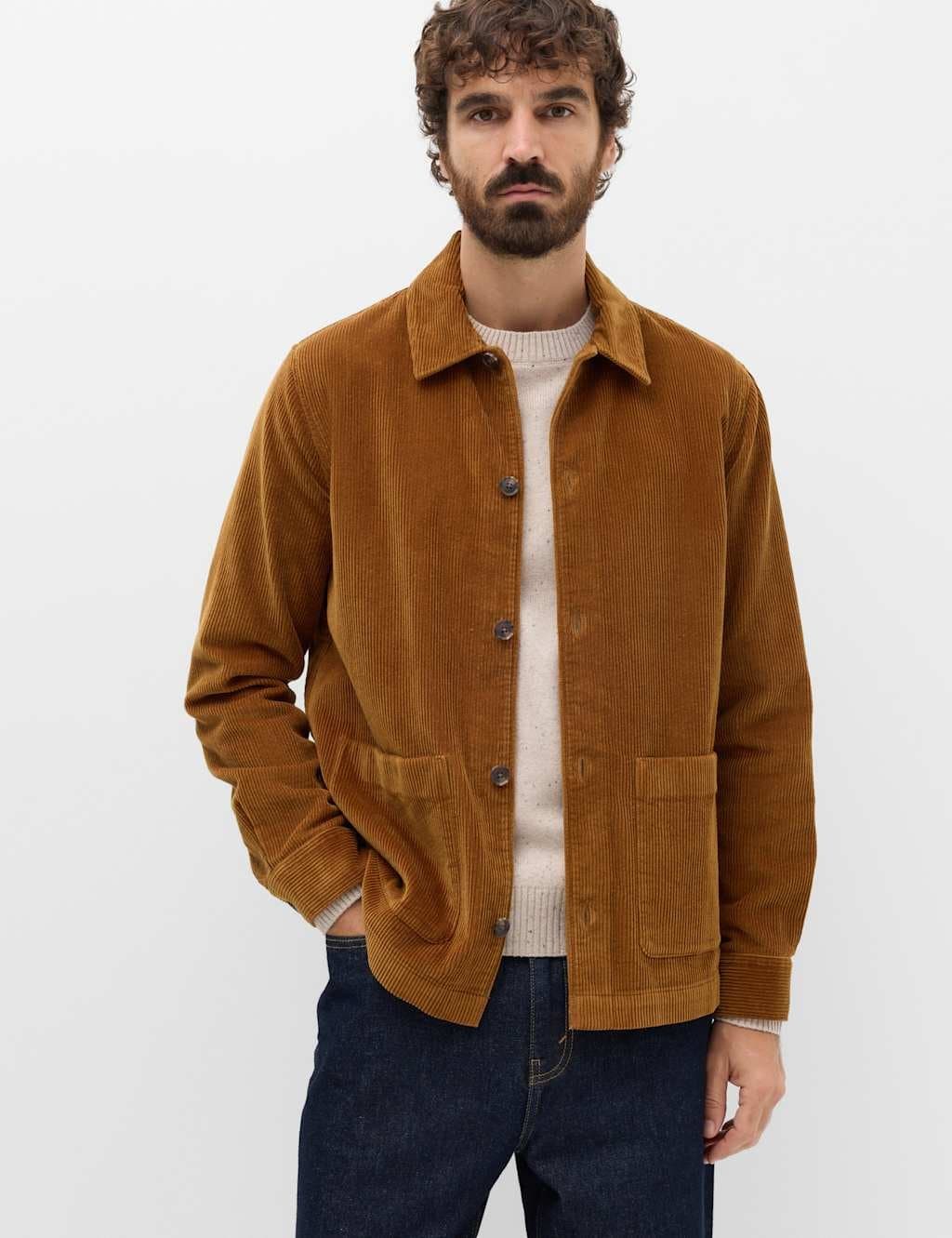 Marks & Spencer M&S Pure Cotton Corduroy Garment Dye Overshirt Rich Brown