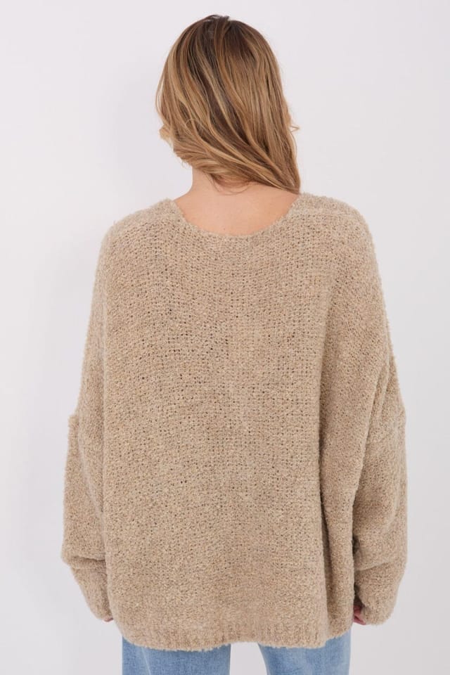 Love Lace Love Lace Women's Loose V Neck Cardigan Sweater with Buttons in Beige - 3