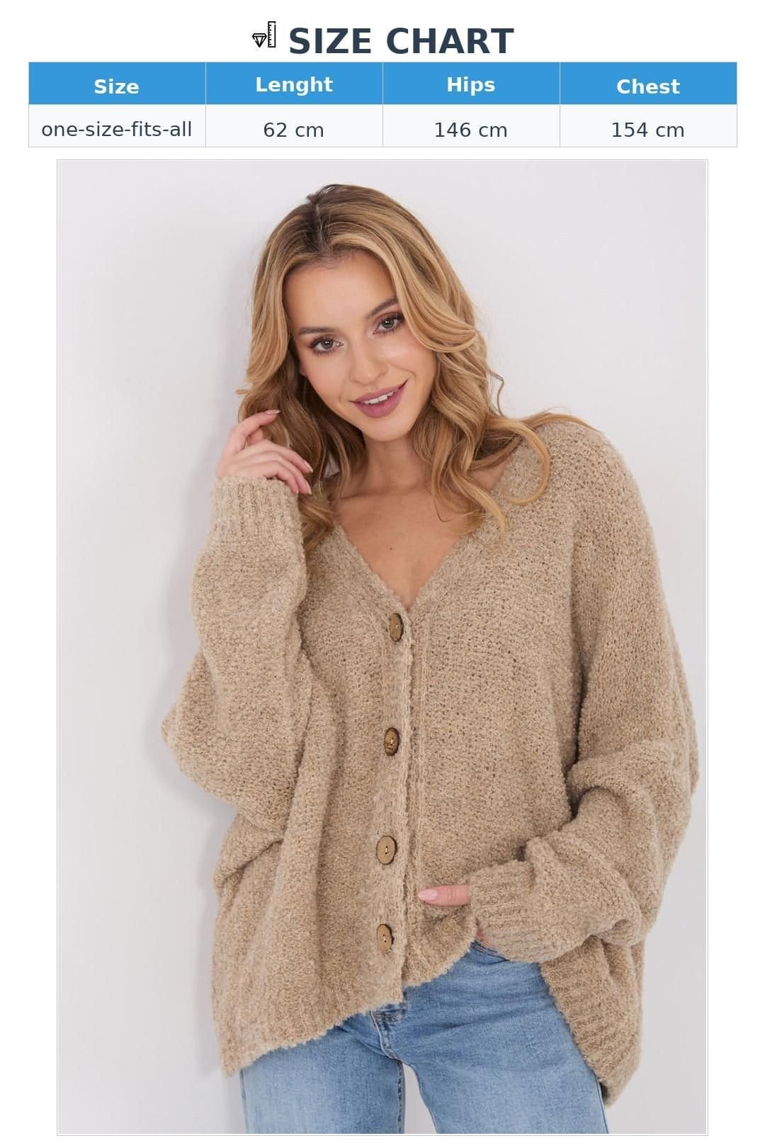 Love Lace Love Lace Women's Loose V Neck Cardigan Sweater with Buttons in Beige - 4