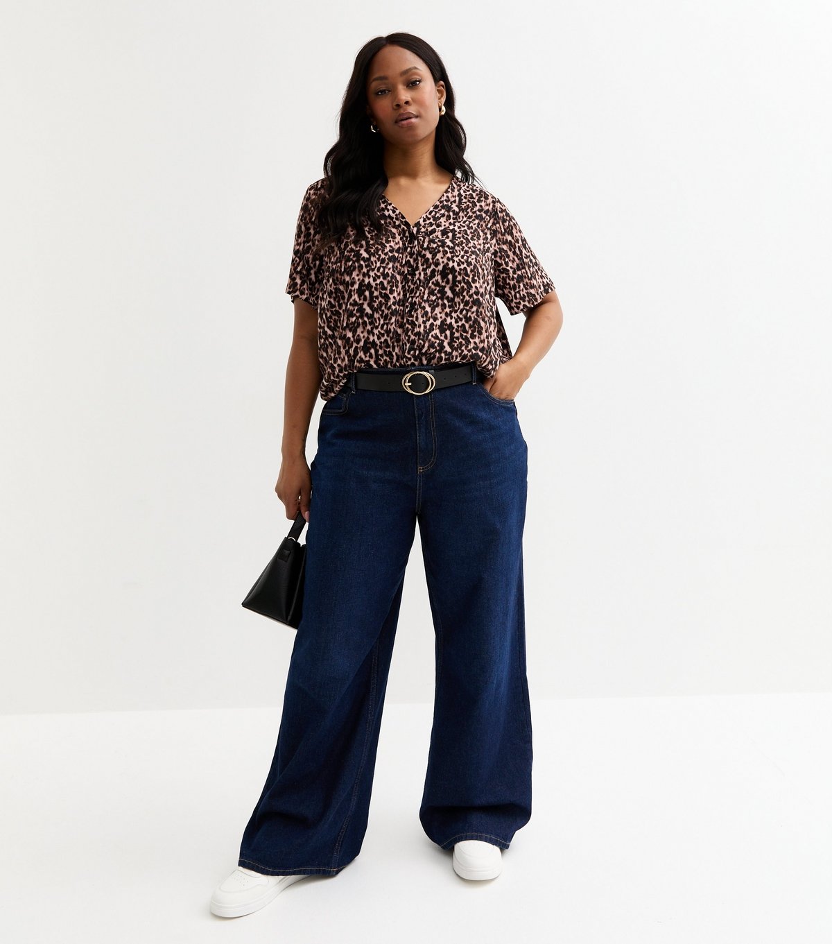 New Look Women's Plus Size Brown Leopard Print Button Up Top Curves New Look - 3