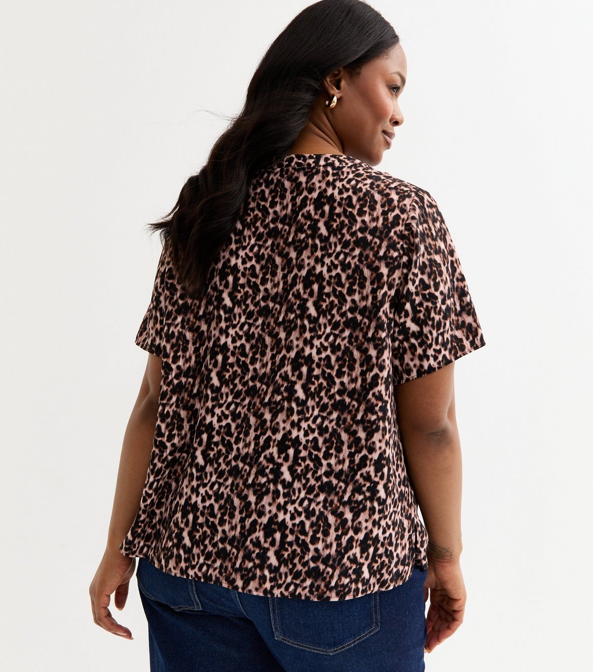 New Look Women's Plus Size Brown Leopard Print Button Up Top Curves New Look - 4
