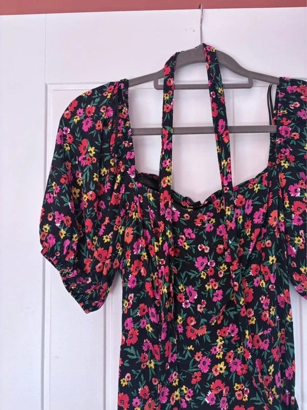 New Look Floral Midi Dress With Square Neckline And Puffed