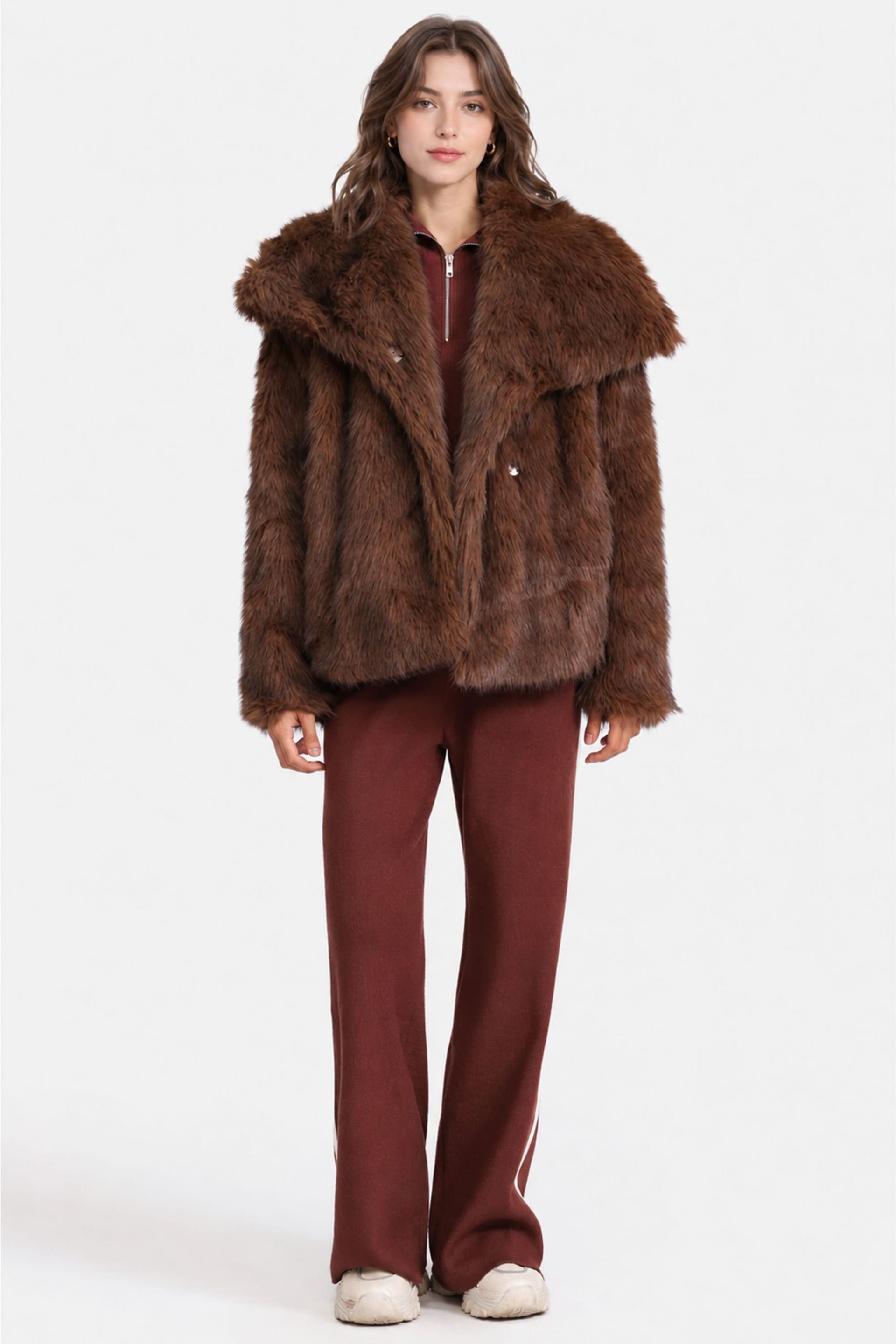 Zafosh Dark Brown Faux Fur Jacket with Plush Fabric