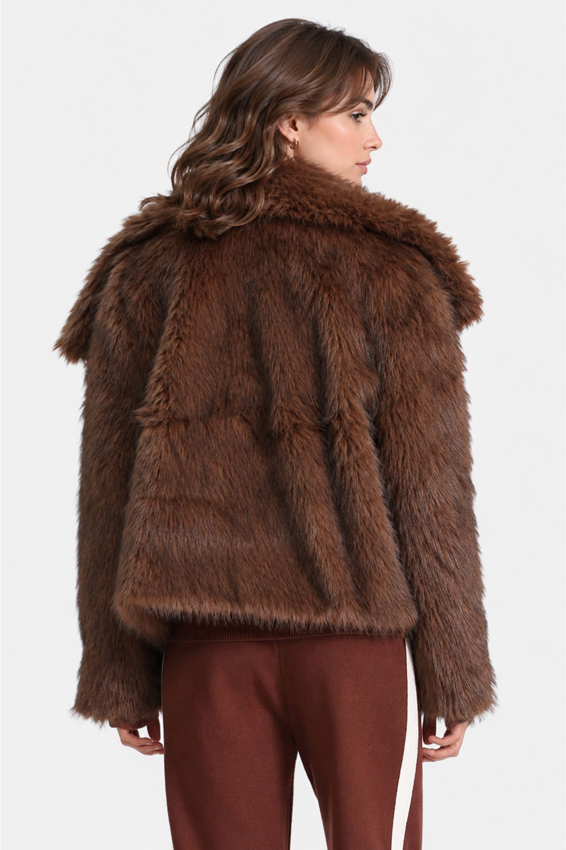 Zafosh Zafosh Women's Faux Fur Jacket - Plush Coat with Buttoned Closure in Dark Brown - 4