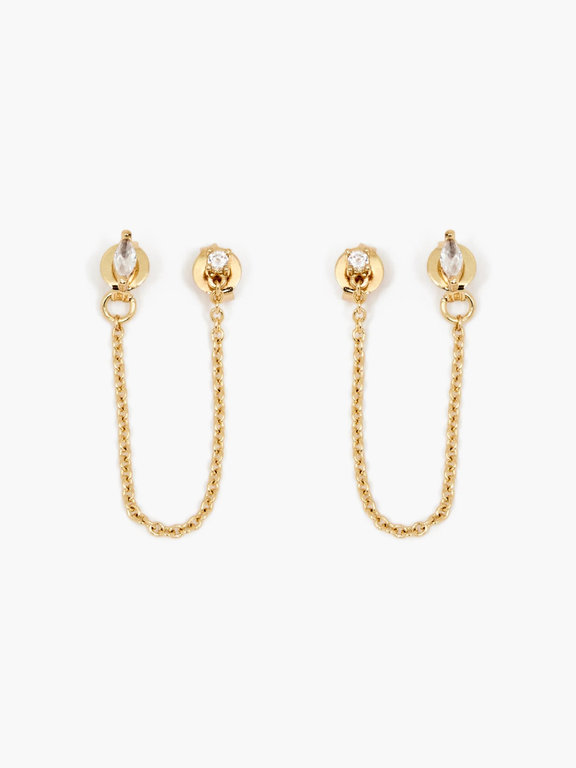 French Connection Front Back Chain Crystal Earrings Gold