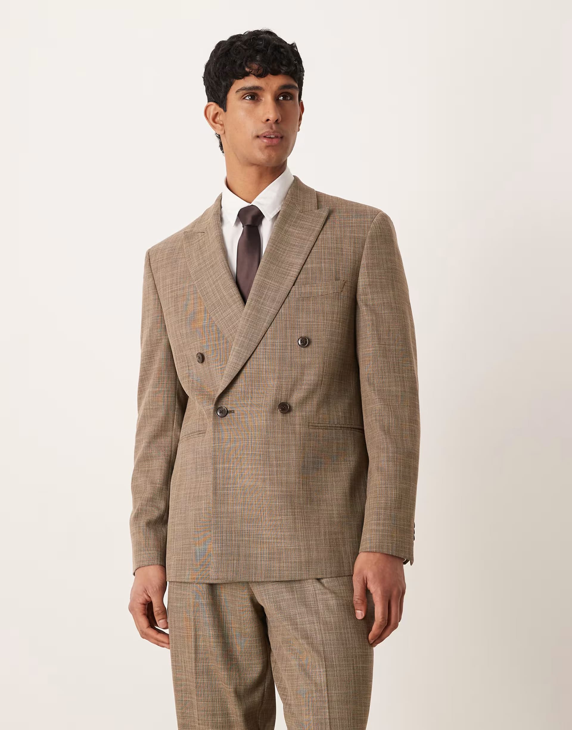 ASOS ASOS DESIGN regular double breasted suit jacket in brown cross hatch