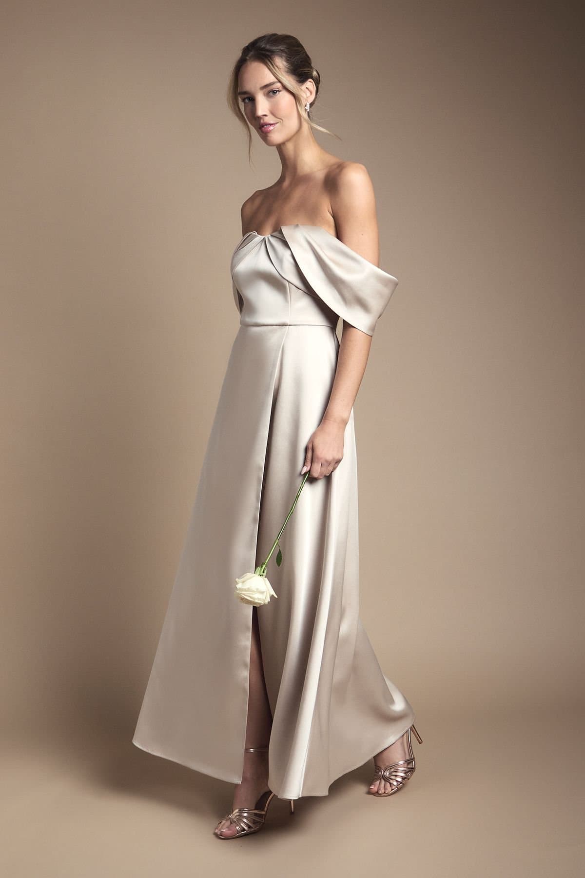 Coast Coast Women's Bandeau Wrap Skirt Maxi Bridesmaid Dress in Champagne
