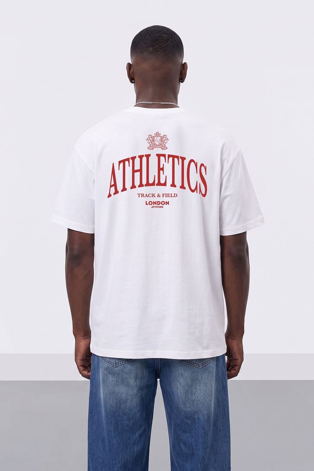 LONDON ATTITUDE LONDON ATTITUDE Men's Athletics Premium Graphic T-Shirt Printed in White
