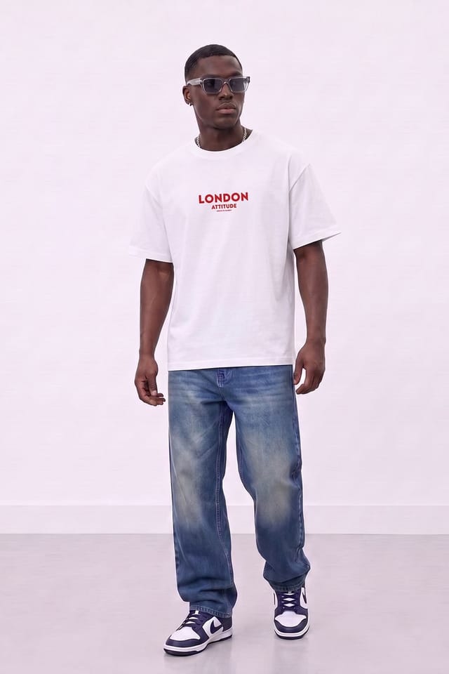 LONDON ATTITUDE LONDON ATTITUDE Men's Athletics Premium Graphic T-Shirt Printed in White - 2