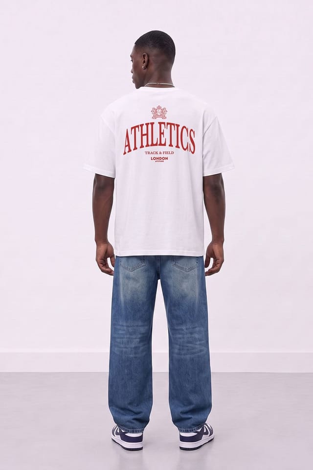 LONDON ATTITUDE LONDON ATTITUDE Men's Athletics Premium Graphic T-Shirt Printed in White - 3