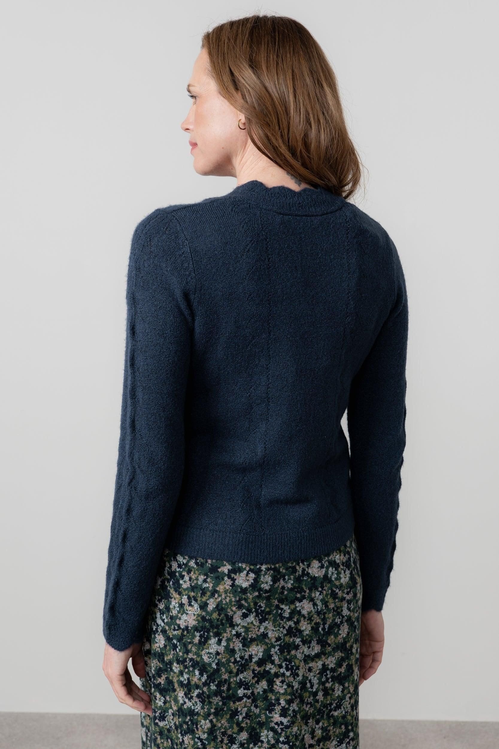 Lily & Me Lily & Me Women's Elise Tie Neck Blended yarn Pointelle Knit Jumper in Navy - 4