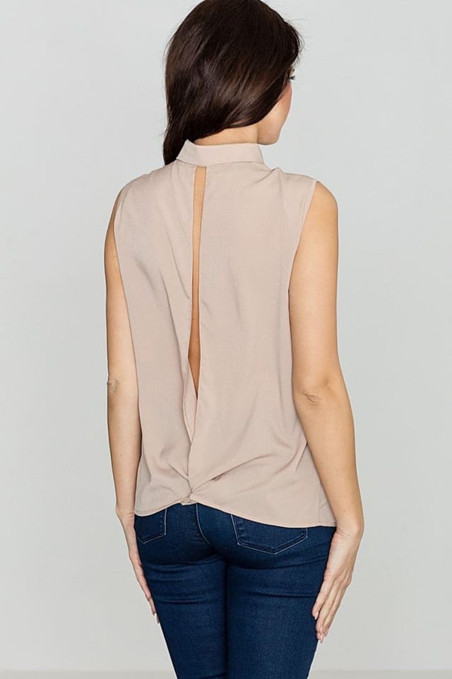 Love Lace Love Lace Women's Delicate Sleeveless Shirt with Pearl Pockets in Beige - 2