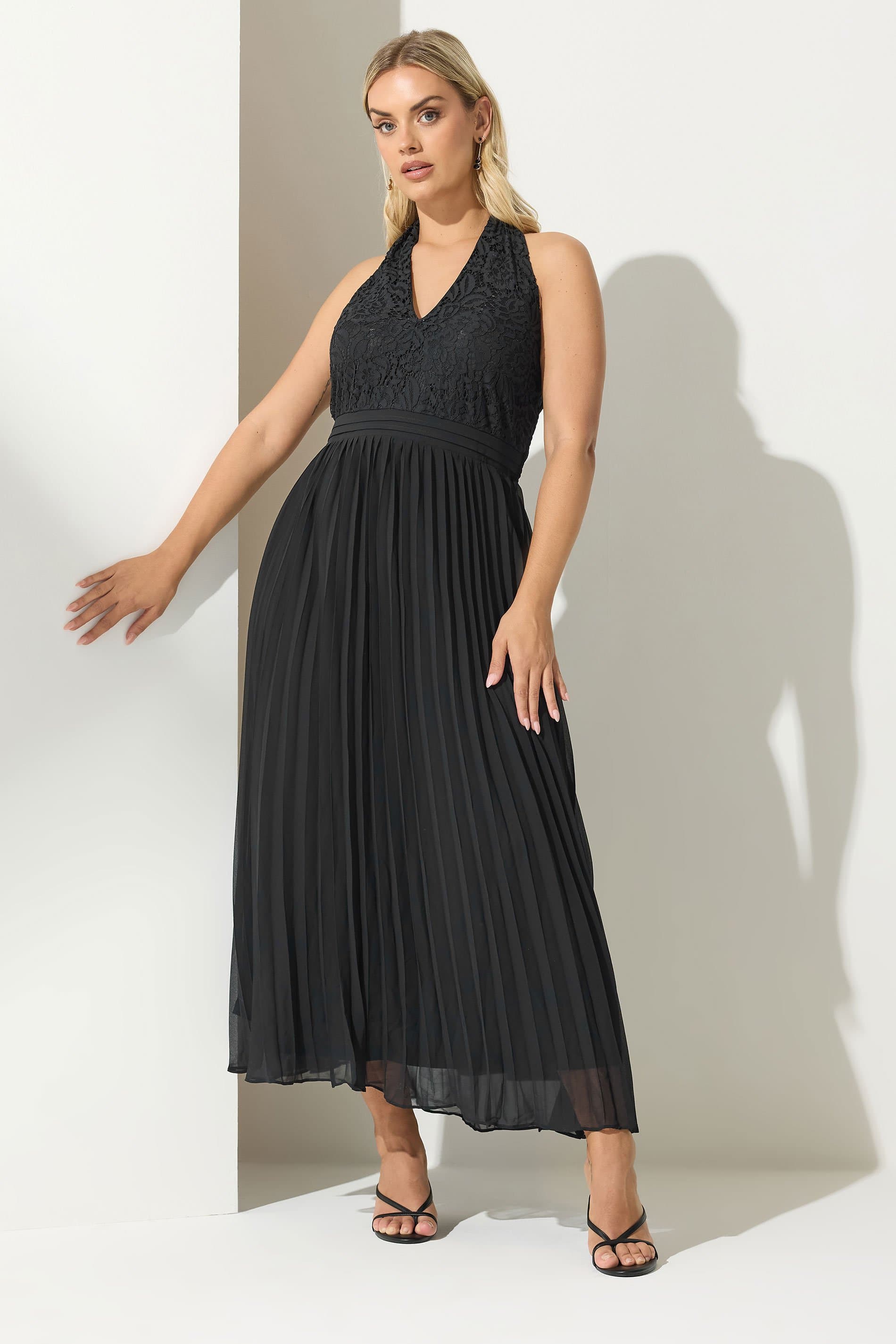 Yours London Plus Size Black Lace Halterneck Maxi Dress