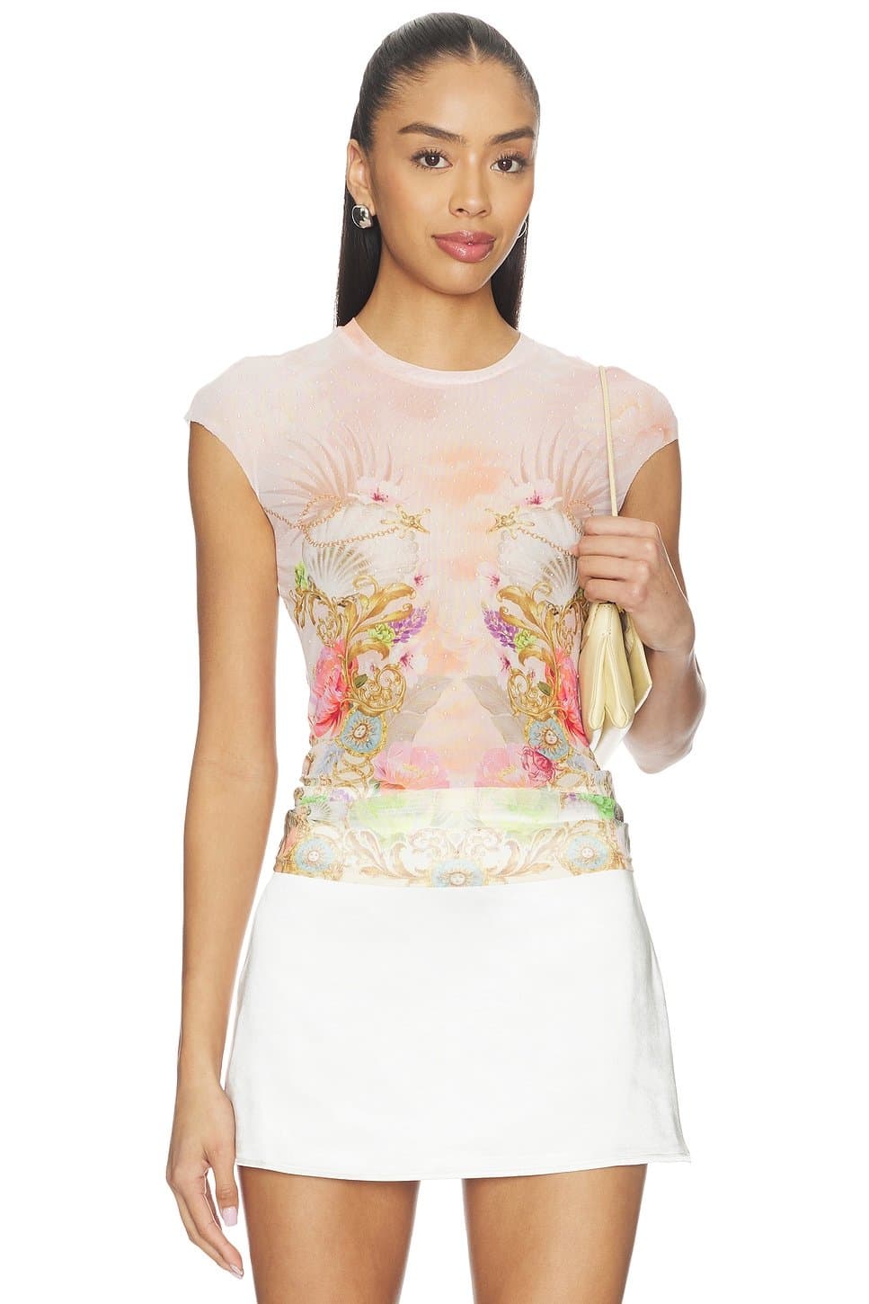 revolve Revolve Floral Print Embellished Top in Shell Scene
