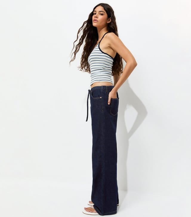 New Look Women's Navy Tie Waist Wide Leg Jeans New Look - 2