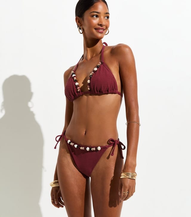 New Look Women's Premium Burgundy Bead Chain Tie Side Bikini Bottoms New Look - 3