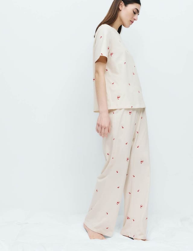 Marks & Spencer M&S Pure Cotton Printed Pyjama Set Ivory Mix - 3
