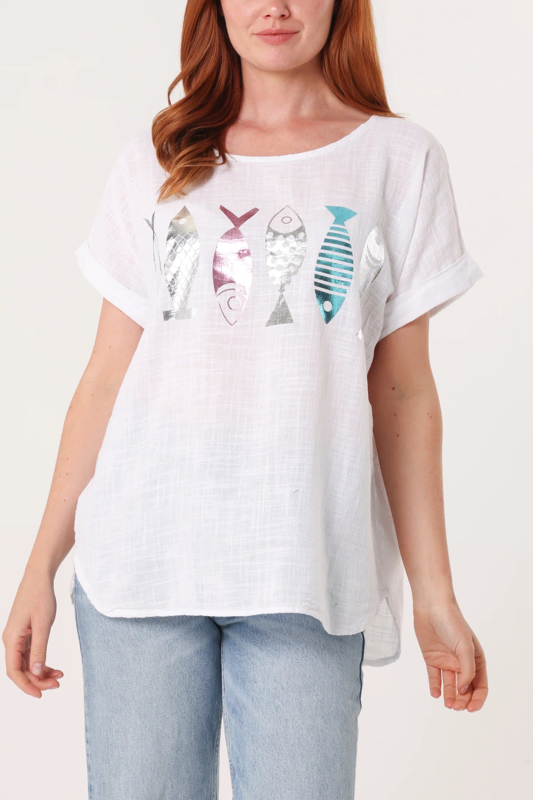 Blue Vanilla Fish Iridescent Print Top