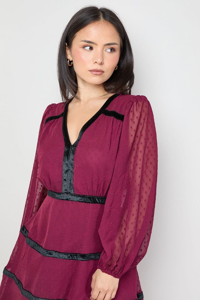 Oasis Oasis Women's Petite Contrast Fit & Flare Mini Dress in Chocolate - 2