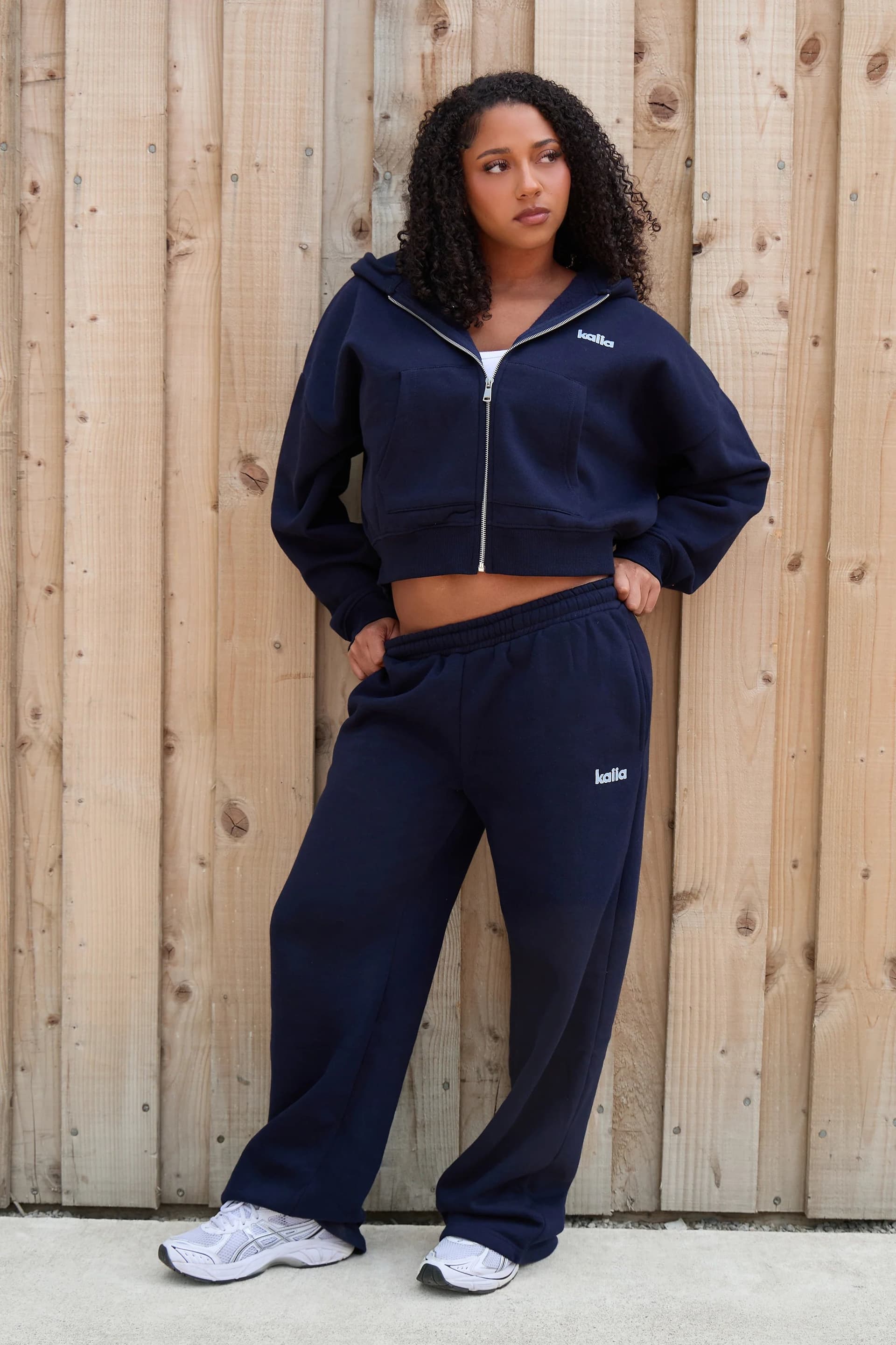 Kaiia Kaiia Logo Wide Leg Joggers Navy & Sky Blue