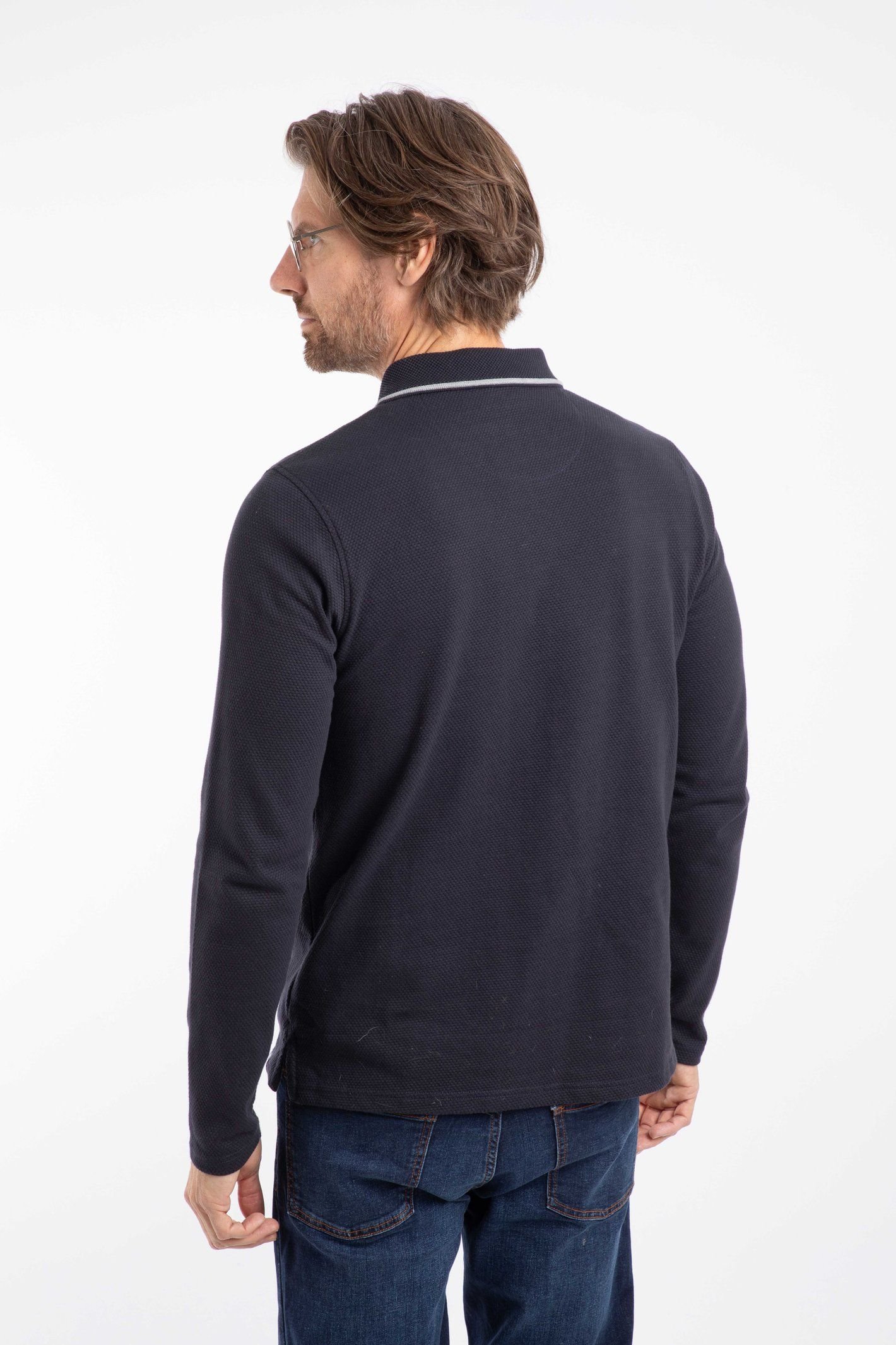 Weird Fish Weird Fish Men's Theo Cotton Textured Jersey Long Sleeve Polo in Midnight - 3