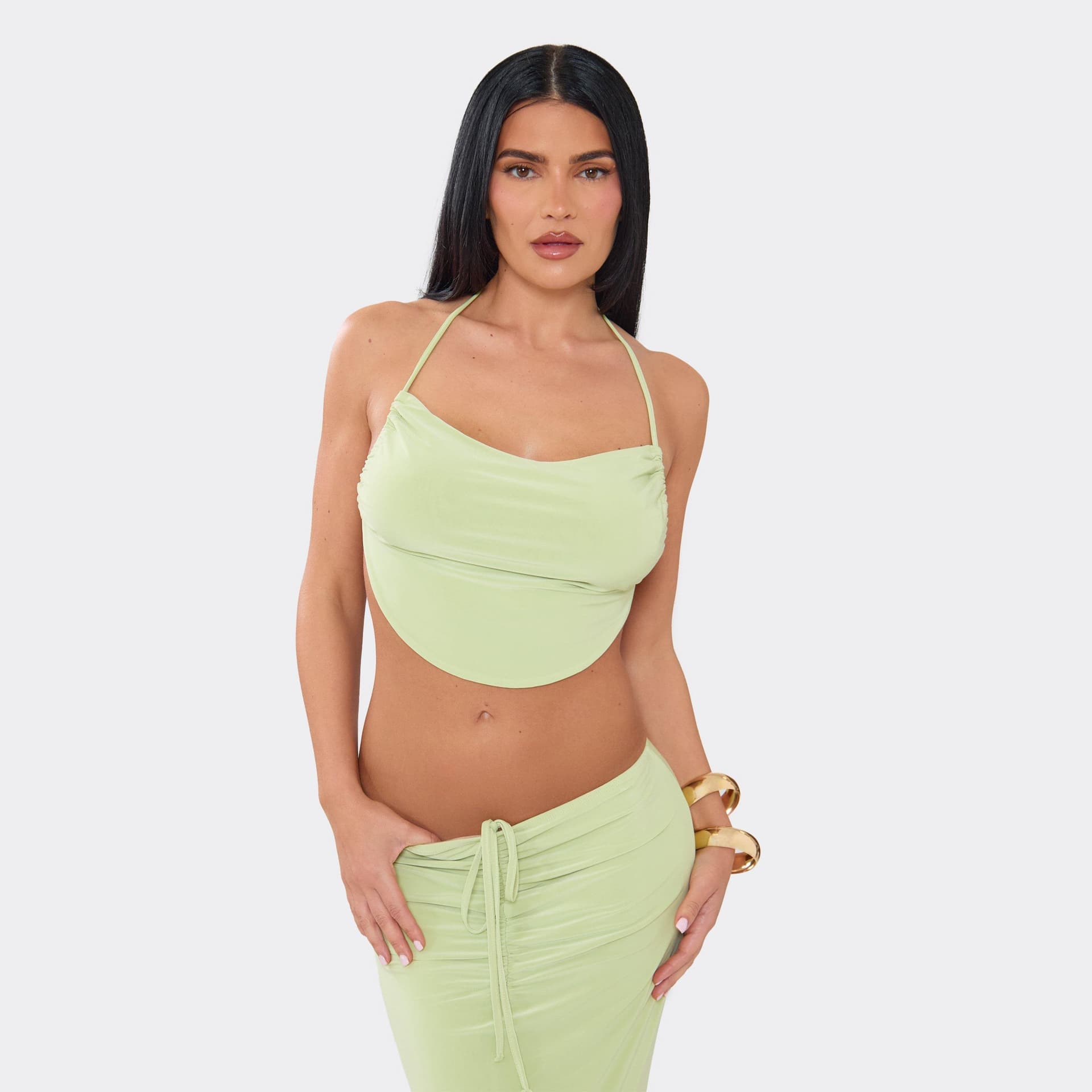 EGO Halterneck Open Tie Back Top In Green, Women's Size UK 6