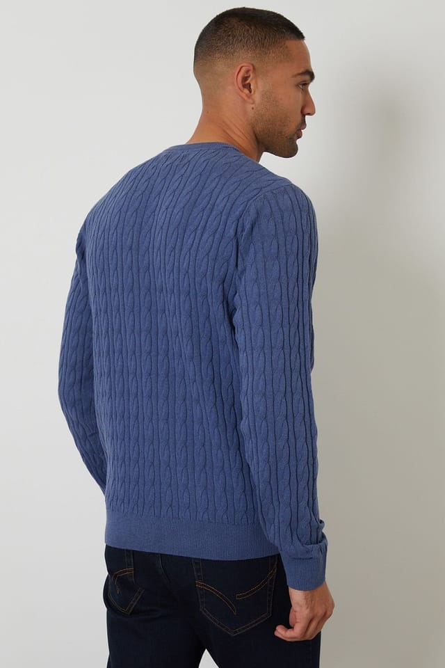 Threadbare Threadbare Men's Cable Knit Crew Neck Jumper in Blue - 2