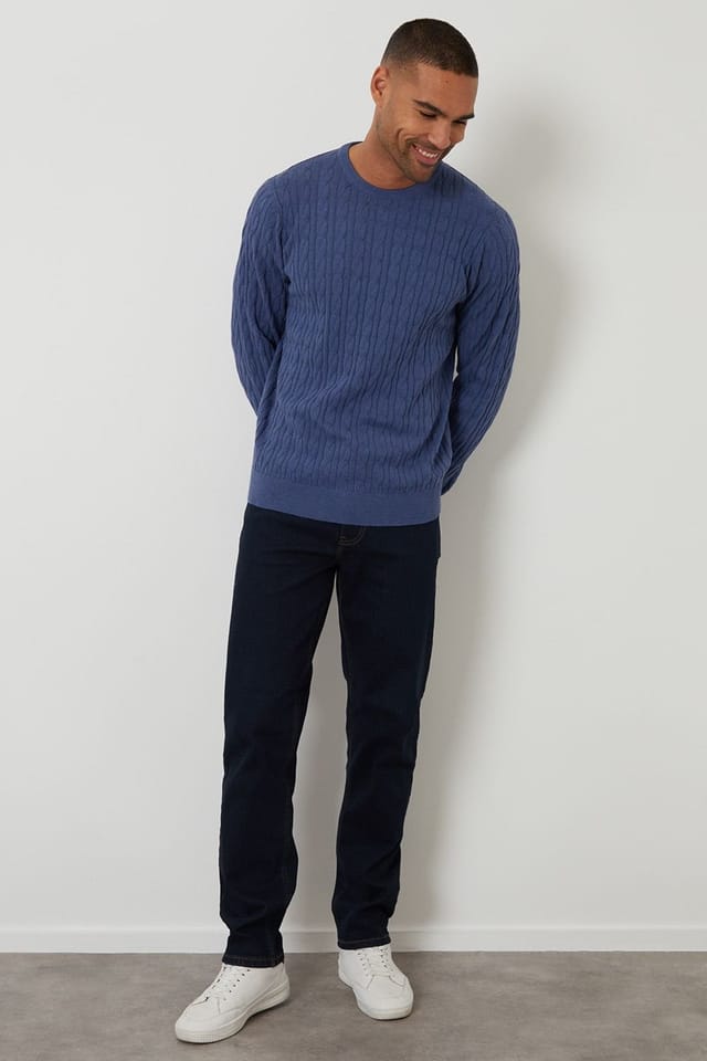 Threadbare Threadbare Men's Cable Knit Crew Neck Jumper in Blue - 3