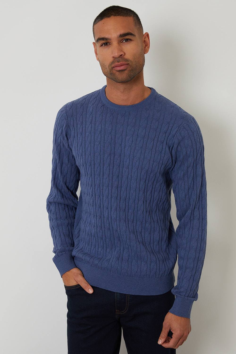 Threadbare Threadbare Men's Cable Knit Crew Neck Jumper in Blue - 4