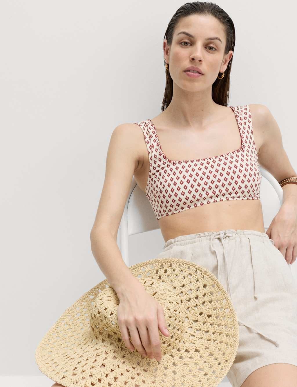 Marks & Spencer M&S Printed Scoop Neck Whipstitch Bikini Top Red Mix