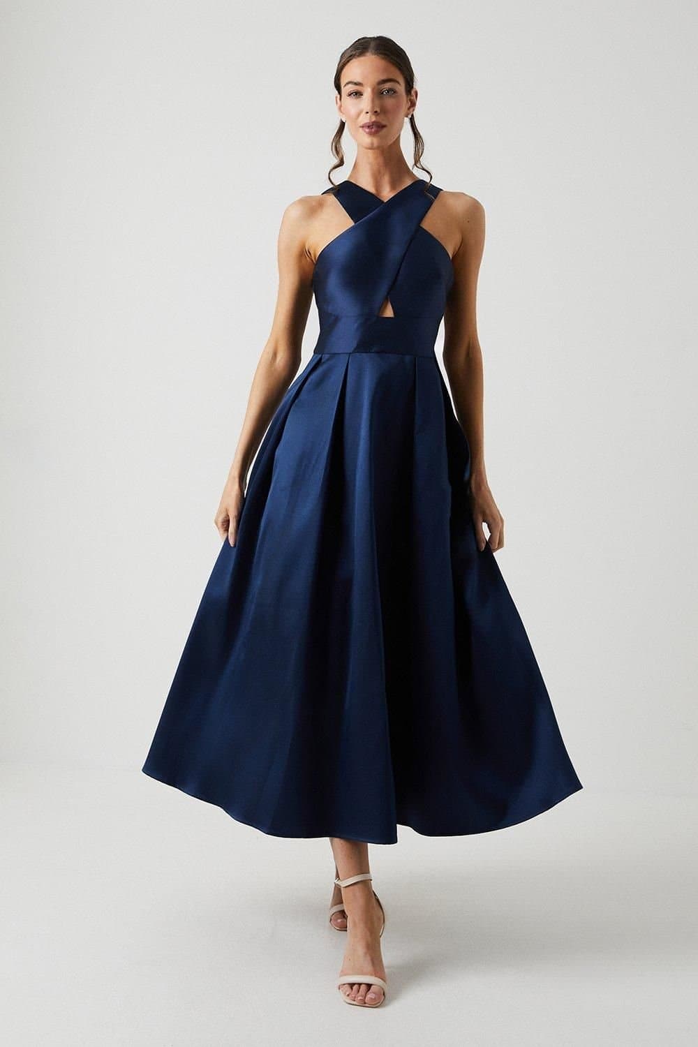 Coast Coast Women's Cross Neck Twill Bridesmaid Dress in Navy