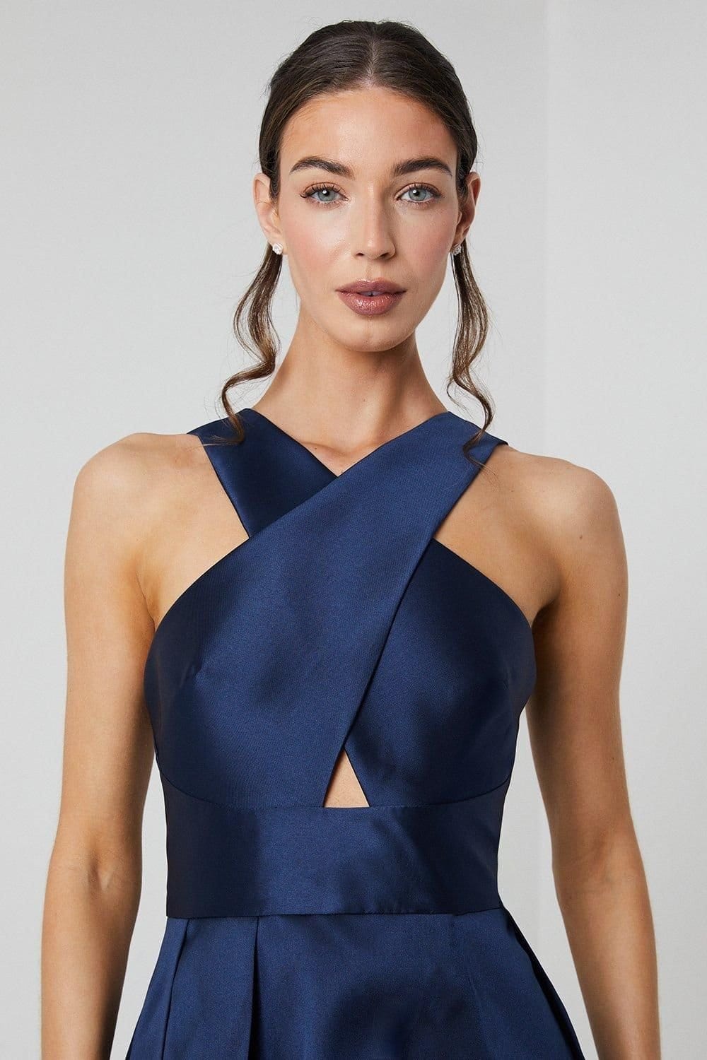 Coast Coast Women's Cross Neck Twill Bridesmaid Dress in Navy - 4