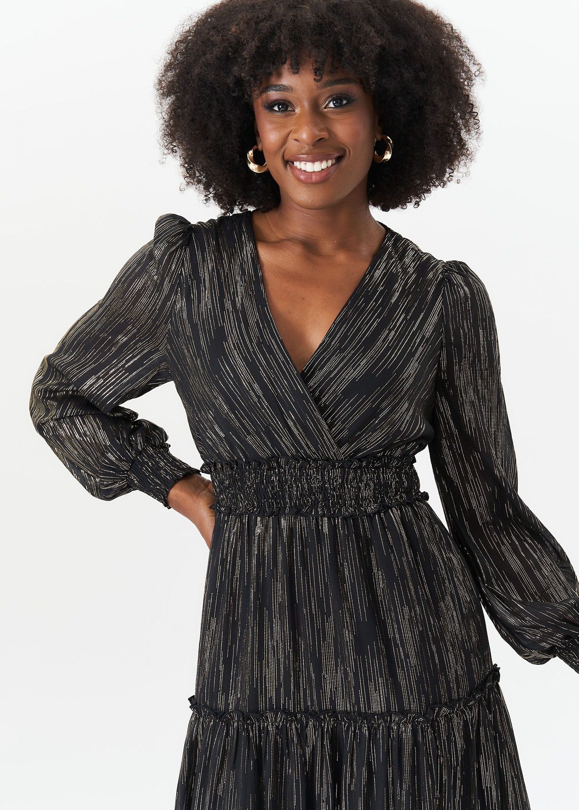 Gini London Gini London Women's Black Sparkle Chiffon Occassion Tiered Maxi Dress - 2