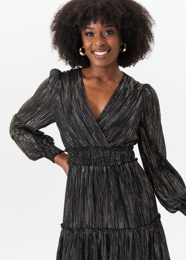 Gini London Gini London Women's Black Sparkle Chiffon Occassion Tiered Maxi Dress - 2