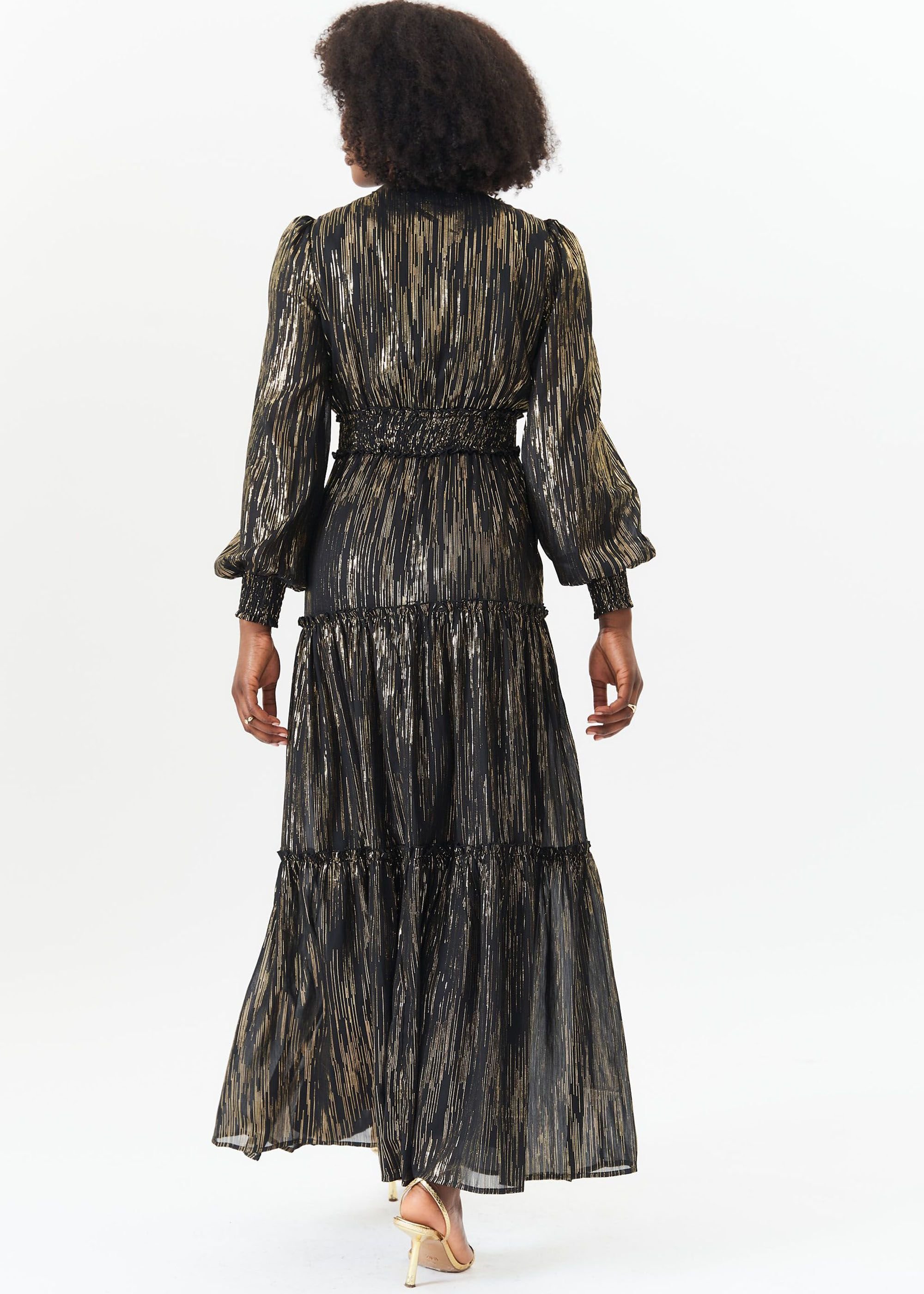 Gini London Gini London Women's Black Sparkle Chiffon Occassion Tiered Maxi Dress - 4