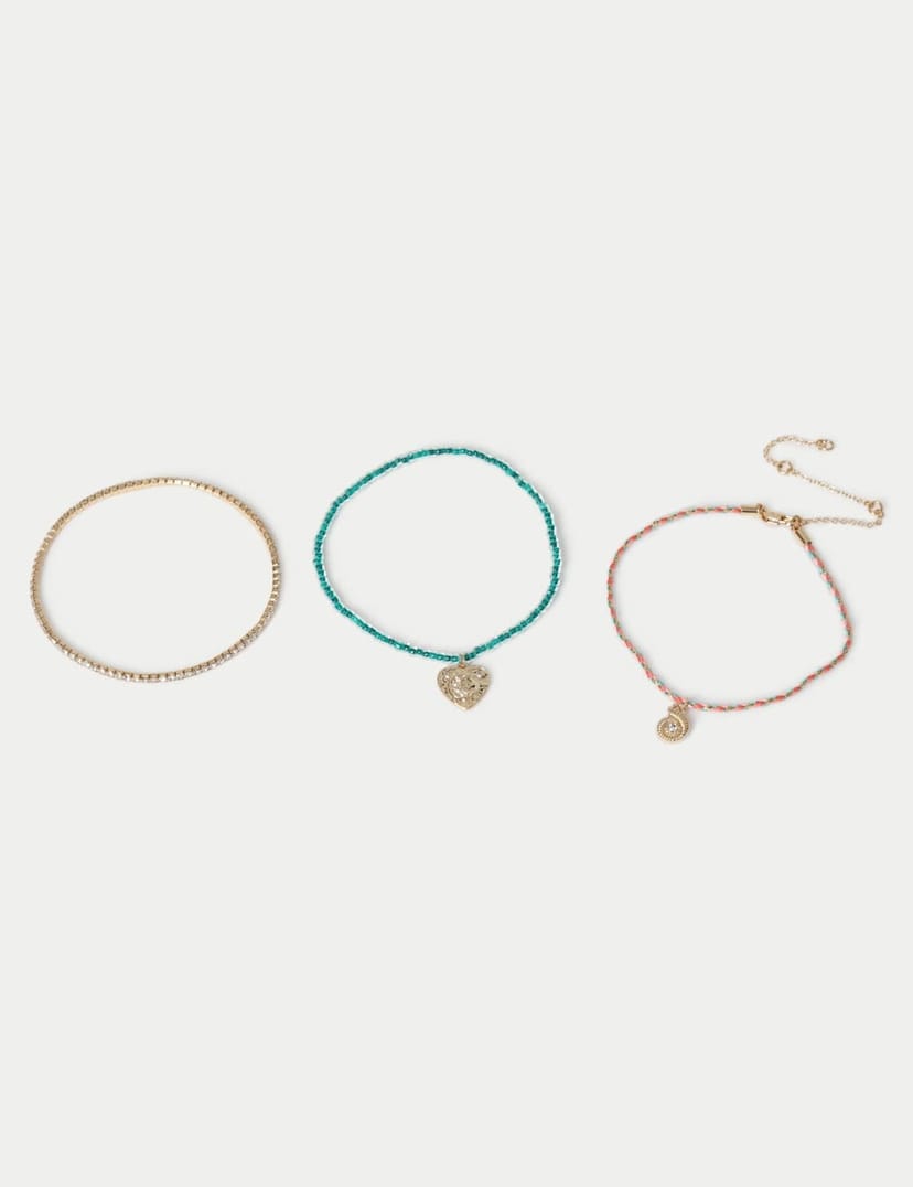 Marks & Spencer M&S 3 Pack Beaded Charm Anklet Multi - 1